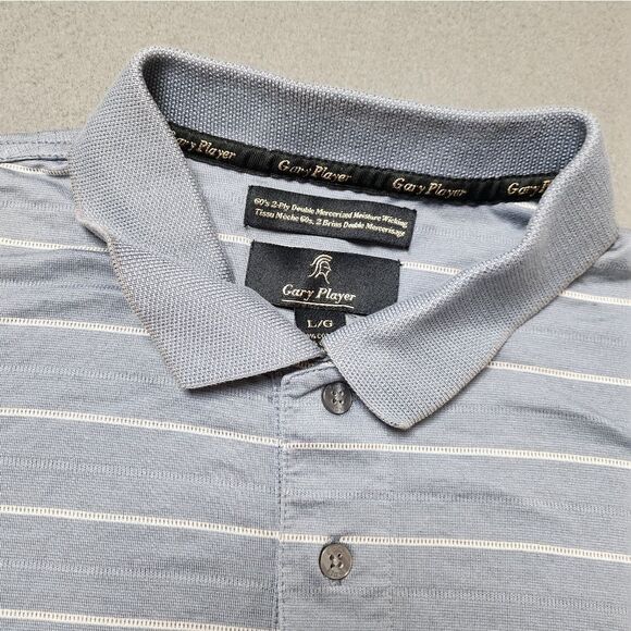 Gary Player Grey Striped Short Sleeve Golf Polo Shirt Sz Large - Picture 3 of 10